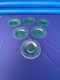 Set Of 6 Green/depression Glass Plates