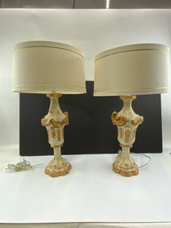 Pair Of Vintage Wood Carved Lamps, *see Description!*