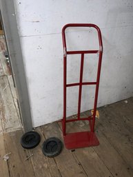 Red Metal Hand Truck (wheels Are Off)