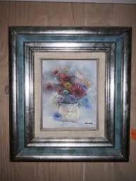 Oi Painting Of A Flower Bouquet Signed By Homel In A Double Wood Frame