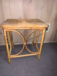 Vintage Bamboo Style With Wicker Top Side Table
