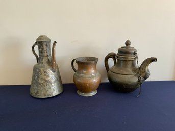 Lot Of Three Antique Metal Vessels