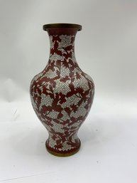 DECORATIVE MADE IN CHINA METAL VASE WITH RED LEAFS SHAPE DESIGN
