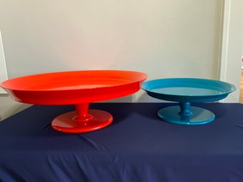 Pair Of Two Brightly Colored Footed Serving Plates
