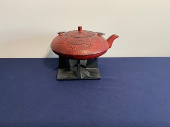 Japanese Tetsubi Teapot: Cast Iron Year Of Dragon Red
