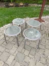 Lot Of 4 Outdoor Glass Top Side Tables