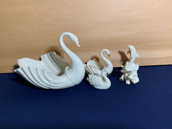 Lenox Porcelain Animal Figurine Lot Of 5: 3 Swans, 1 Elephant, 1 Dolphin
