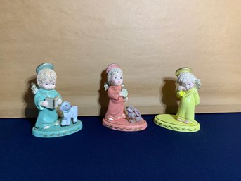 Trio Of Ceramic Angel Figurines *see Description*