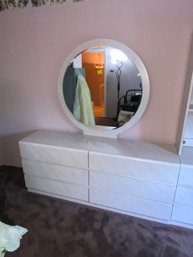 Vintage Retro 1990's Formica Style Long Dresser With Round Top Mirror