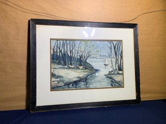 Signed Watercolor Of River/boat By Chuander
