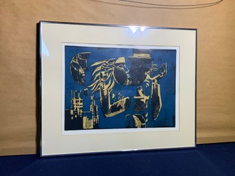 MCM Style Framed Signed Print Of Couple