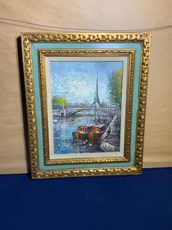 Signed Painting Of Boats/ Eiffel Tower