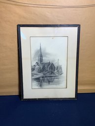Signed William Eng Etching ''a Church At Marlow''