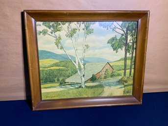 Signed Painting Of House/fields