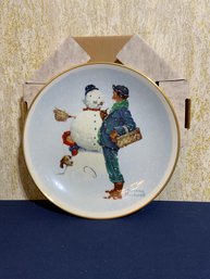 Like New-Gorham Norman Rockwell Decorated Plate 'snow Sculpture' With Box