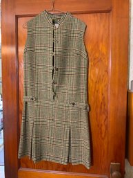 Perfect For Spring 1960s-Vintage Watermill Dress Jumper Brown Plaid Tweed, Size 10