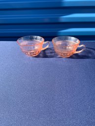 Pair Of Vintage Pink Depression Glass Tea Cups