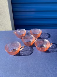 Lot Of 5 Pink Depression Glass Tea/coffee Cups