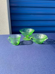 Lot Of 3 Assorted Depression Glass: 2 Cups & 1 Footed Bowl