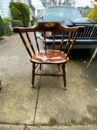 Vintage Floral Hand Painted Captain's Chair, Signed On Bottom 1957