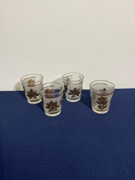 Set Of 4 Vintage Gold Leaf Design Shot Glasses