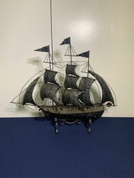 Vintage Tin Metal Sailboat Ship Sculpture