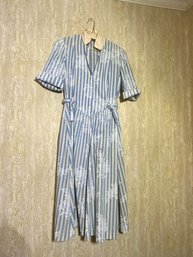 Vintage Lisa Michaels Woman's Tie Front Blue & White Striped Dress