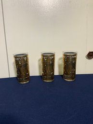 Vintage Set Of 3 Georges Briard Style Highball Glasses In The Facade Pattern