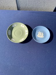 Pair Of Wedgewood Pieces: Sage Green Jasperware & Pale Blue Pin Dish