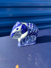 Elephant Bank, Cobalt Blue And White Porcelain, Made In Thailand