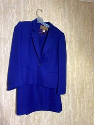 Vintage Sayville Wool 2 Piece, Cobalt Blue Blazer & Skirt, Size 10