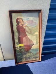 Antique Framed Print Of Lady On Rocks Looking Out