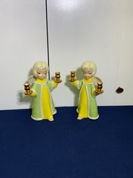 Lot Of 2 Porcelain Angels Candle Holders