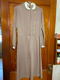 Antique  Woman's Salmon Colored Dress With White Collar