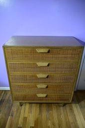 RARE: MCM Harvey Probber Mid Century Modern 5-drawer Tallboy With Rattan On Front Of Drawers