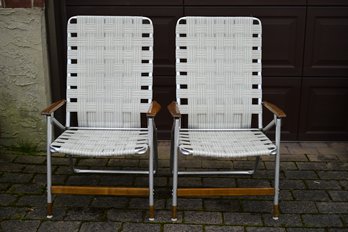 Vintage Set Of 2 Metalplastic Patio Chairs With Wood Trim