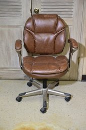 Brown Leather Adjustable Desk Chair On Wheels