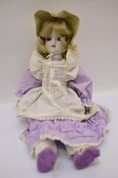 Porcelain Doll Of Girl In Purple&white Dress