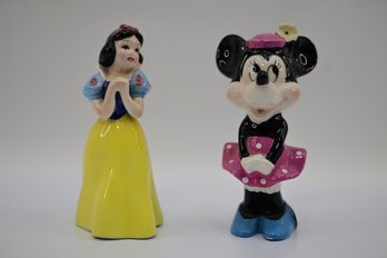 Lot Of 2 Disney Ceramic Figurines, Minnie Mouse & Snow White