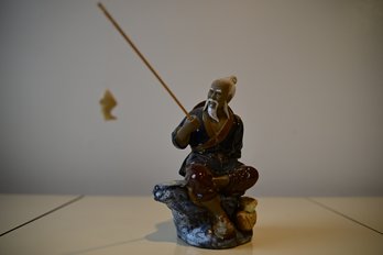 Glazed Ceramic Asian Fisherman Statue- Shown Artistic Factory