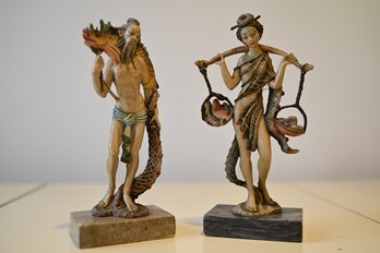 Asian Style Man & Woman Fisherman Statues