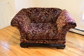 Maroon Floral Design Sofa Chair W/ Asian Style Base