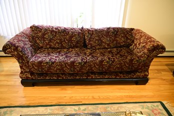 England/corsair Maroon Floral Design Couch W/ Asian Style Base