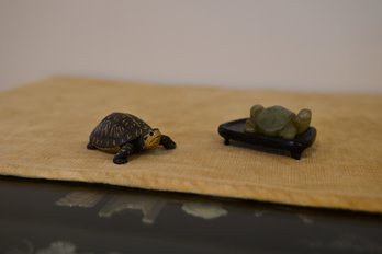 Lot Of 2 Turtle Figurines Wood/stone