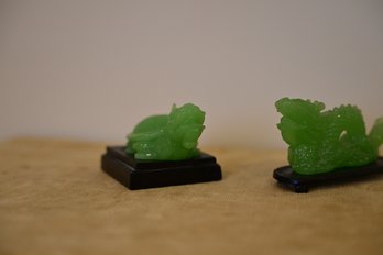 Lot Of 2 Green Jadeite Dragon Figurines