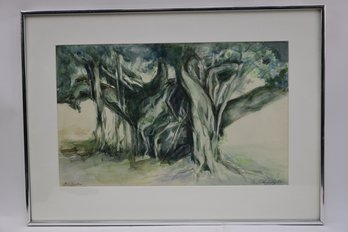 Gerda Kominik Signed Watercolor Painting 'banyan Tree' 1987