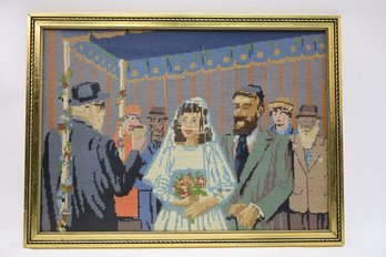 Needlepoint Of Jewish Couple Getting Married