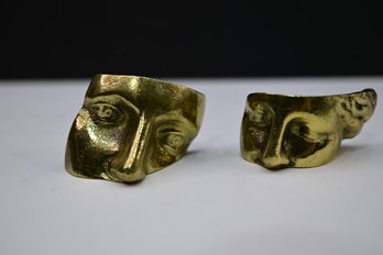 Pair Of Paperweights Shaped Like Faces, Gold Painted