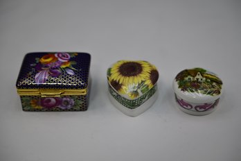 Made In England-Lot Of 3 Pill/trinket Boxes * See Description*