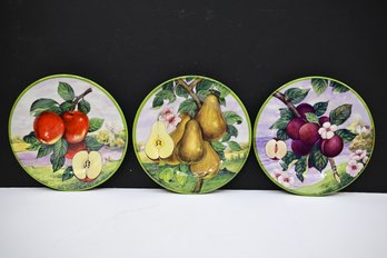 Set Of 3 Fruit Motif Villa D'este Plates In Vibrant Colors